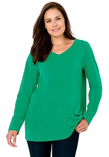 Woman Within Women's Plus Size Perfect Long-Sleeve V-Neck Tee Shirt - 3X, White #TOP5