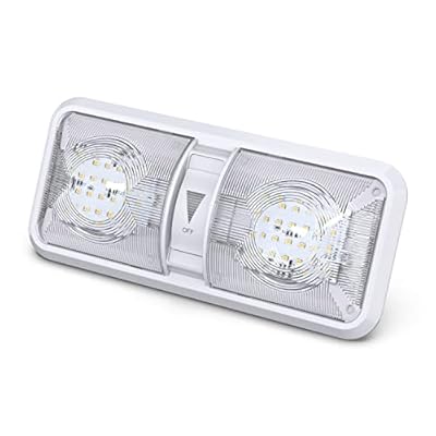 Leisure LED RV LED Ceiling Double Dome Light Fixture with Dimmer Switch Interior Lighting for Car/RV/Trailer/Camper/Boat DC 12V 550 Lumens Natural White 4000-4500K (1)