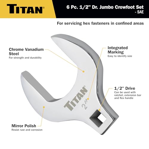 Titan Tools - 6 PIECE 1/2 INCH Drive SAE Jumbo Crowfoot Wrench S by Titan - Image 2