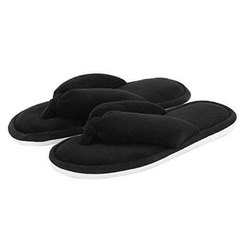 Onmygogo Indoor Thong Slippers for Women Open Toe Slide On, Soft Cute Non Slip House Slippers (M- US Women Size 7-8, Black)