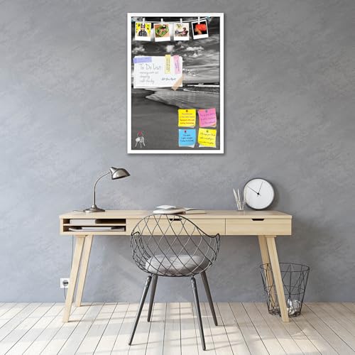 Image of ArtzFolio Sea, Air, & Land Monochrome Contrast | Bulletin Board Notice Pin Board | Vision Soft Board Combo with Thumb Push Pins & Sticky Notes | White Frame | 24 x 36 inch (61 x 91 cms)