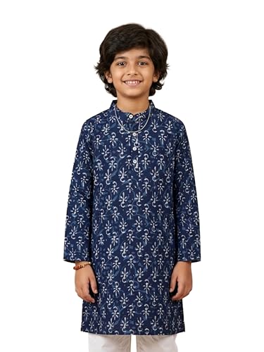 Image of KiddoPanti Boys 100% Cotton Ethnic Motif Printed Short Length Kurta