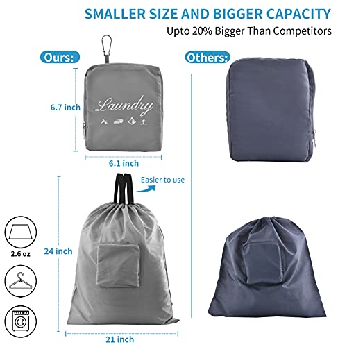 2 Pcs Travel Laundry Bag, Jhx Dirty Clothes Bag 【Upgraded】 With Handles And Aluminum Carabiner, Collapsible Laundry Bag For Travel, Camp, Fitness, And Students (Black&Grey) 24"L X 21"W #TOP1