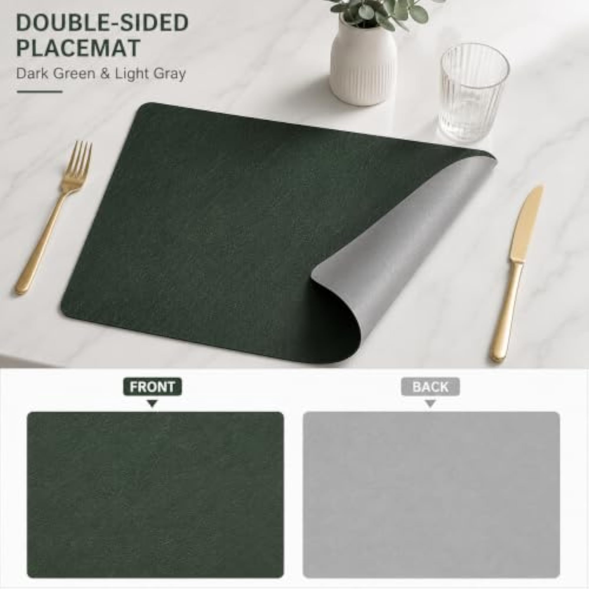 Double-Sided PU Leather Placemats for Dining Table, Reversible
