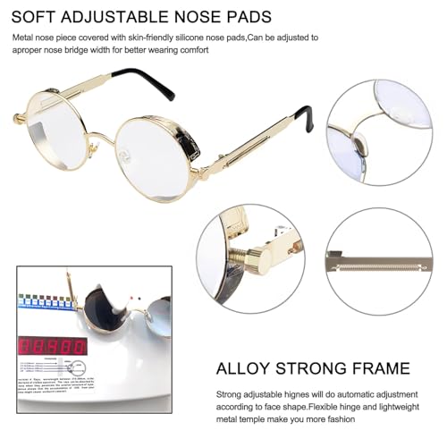 Image of PROUDDEMON Retro Gothic Steampunk Sunglasses for Women Men Round Lens Metal Frame