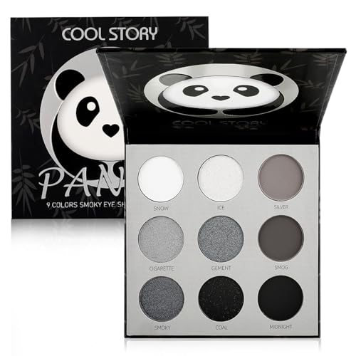 Cool Story 9 Colors Smoky Eyeshadow Palette, Main Cool Tone Matte Shimmer Black Silver Grey White Pigmented Eye Shadow, Long Lasting Blendable Makeup for Daily Smoky Queen Gothic Daily Party Eye Looks