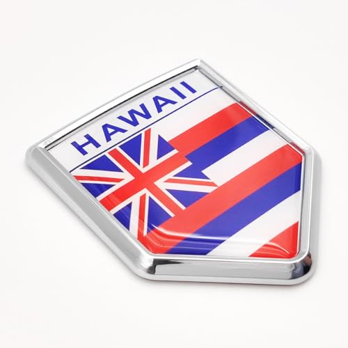 Image of Overdecor Hawaii Flag Decal Stickers Car Emblem Hawaii Car Accessories Decorations Chrome Shield Flag Sticker Decals for Cars Truck Vehicles, 2 Pack