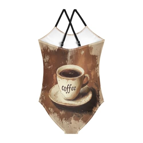 KLL Girl's Swimsuit 1-Piecing Swimwear Teen Bathing Suits for Girls 4T Coffee2