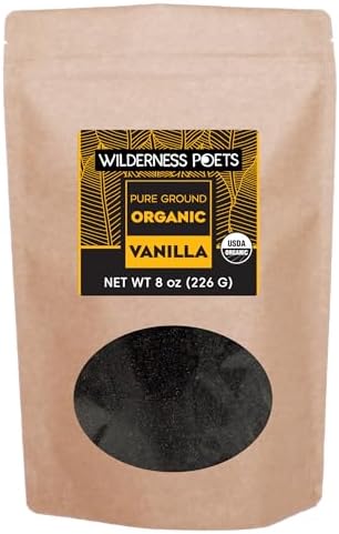 Wilderness Poets, Pure Vanilla Powder - 100% Organic Ground Vanilla Beans - Tahitian Variety, Grade A | Potent, Super Aromatic, Perfect for Chefs, Baking, Ice Cream, Coffee, Lattes (8 Ounce)