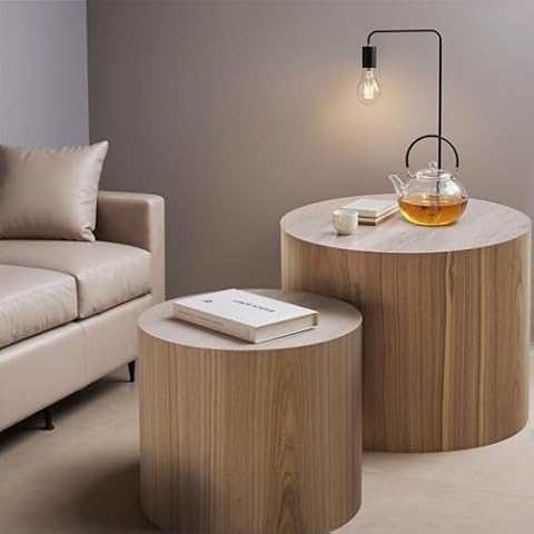 Nesting Coffee Table Set of 2, Modern Round Coffee Table with Non-Slip Feet, Wooden Circle Side Table and Accent Furniture for Bedroom Balcony Lounge Home Office, No Assembling Cover