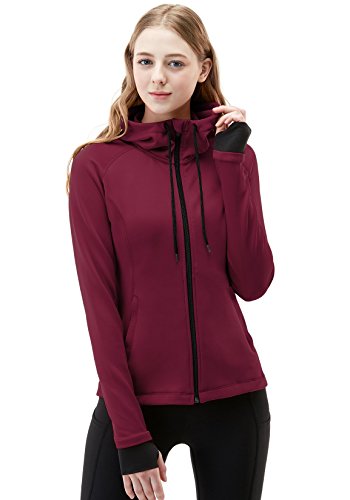 Tsla Women's Full Zip Workout Jackets, Long Sleeve Active Track Running Jacket, Lightweight Yoga Athletic Jacket, Active Fullzip Hoodie Maroon, Small #TOP2