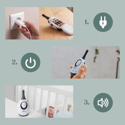 Miniatura 6 de Babymoov Babyphone Simply Care Audio Con Función Vox, Doble Alarma Y 2 Adaptadores, Alcance 300 M, Gris