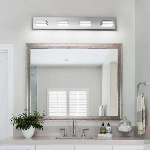 Image of LED Modern Bathroom Light Fixtures, 4-Light 30-Inch Chrome Vanity Lights for Bathroom Lighting Fixtures Over Mirror, 6000K Cool White 350 Rotatable Wall Lamp