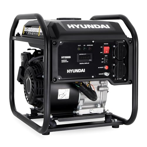 HYUNDAI Inverter Stromerzeuger HY3000i – 3.0 kW max. Leistung, Benzin Generator mit reinem Sinusstrom, 2x 230V, ECO-Modus, ideal für Camping, Baustelle und als Notstromaggregat