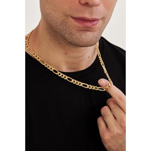 YOIHUR 14K Gold Figaro Necklace for Men, 6mm Figaro Chain, Hypoallergenic & Durable for Everyday Wear, Ideal Jewelry Gift for Birthday & Holidays, for Boyfriend, Husband & Father(18in) by YOIHUR - Used condition - Image 3