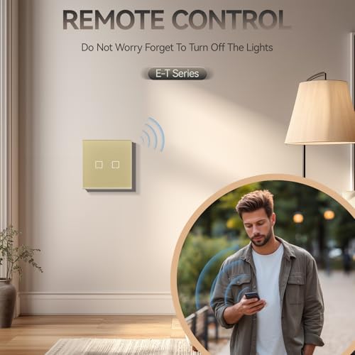 BSEED Smart Touch Lichtschalter,Glas Schalter Unterputz,Wandlichtschalter mit LED Hintergrundbeleuchtung,Neu E-Serie,16A 250V,2 Fach 1 Weg,86mm Gold