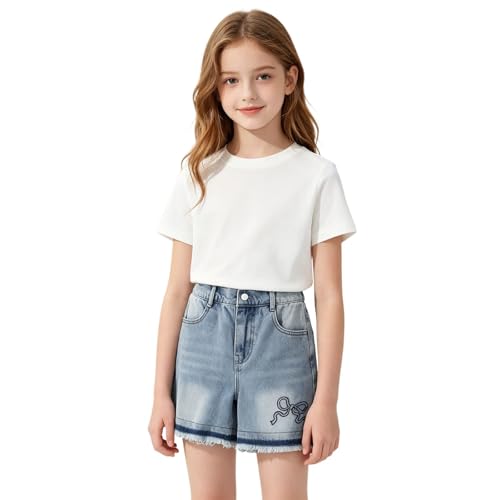 Short jean fille adolescent ample décontracté en jean brodé