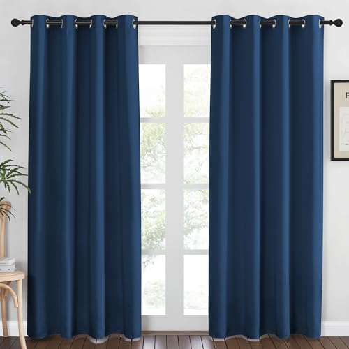 NICETOWN Blackout Curtains 84 Inch Length, Thermal Insulated Room Darkening Drapes Grommet Window Covering for Living Room Bedroom (W52 x L84 Inch, 1 Panel, Moroccan Blue)