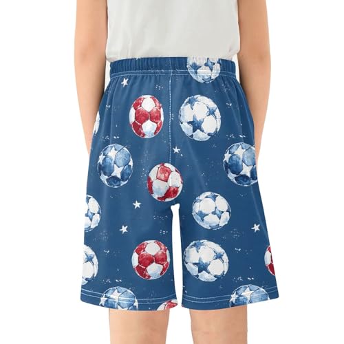 ALAZA Football Star Watercolor Blue Pajama Shorts Sleep Shorts Pant Lounge Pajama Bottoms Elastic Waist with Pockets2