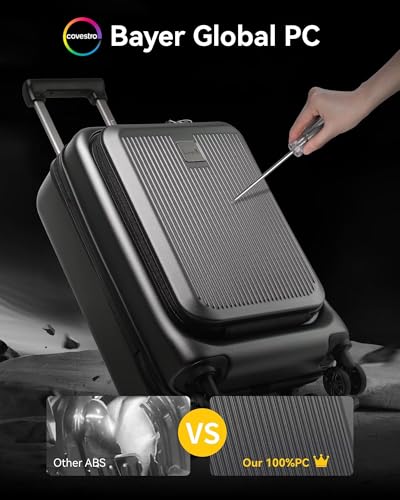 Image of Carry on Luggage 22x14x9 Airline Approved, LTB PC Hard Shell Suitcase with Front Pocket, Expandable Luggage with USB Port (FX-Lite, Charcoal Metallic, 20 Inch, 37L-42L)