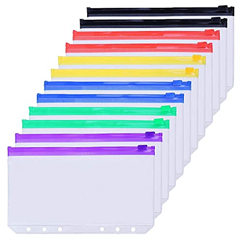 Antner A6 Pu Leather Notebook Binder (White) Bundle | 12 Pieces Multicolor Zipper A6 Binder Pockets #TOP5