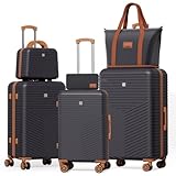 Hoteel 6 Piece Luggage Set ABS+PC Hardshell Carry on Suitcase w/Spinner Wheels + TSA Black