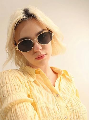 Image of HASHTAG EYEWEAR Retro Oval Sunglasses for Women | Stylish UV400 Protection Shades | Lightweight Durable Metal Frame | Trendy Vintage Oval Glares for Women | Classic & Elegant Design for All Occasions
