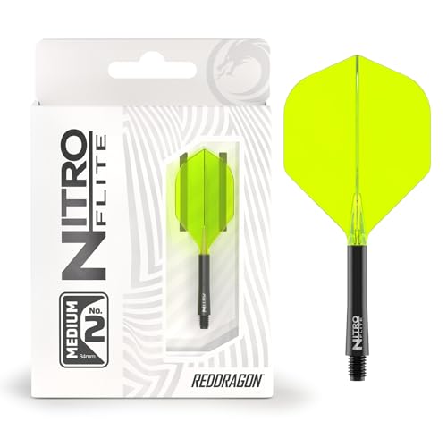 RED DRAGON Darts Nitro Flite Integriert Flüge & Schäfte System No.2 Form und Design Schwarz & Gelb Farbe Medium Länge