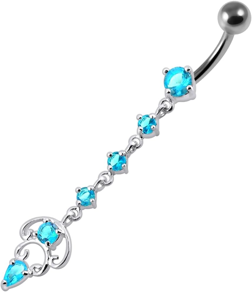 Long Tribal Design Dangling Design 925 Sterling Silver with Stainless Steel Belly Ring - Belly Button jewelry - Navel jewelry