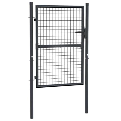 vidaXL Wire Mesh Fence Gate, Garden Gate for Entryway, Patio, Yard, Heavy-Duty Galvanised Steel, Easy In-Ground Installation, Anti-Rust, Lockable, 3.28ft W x 5.74ft H Grey