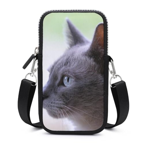 Sac bandoulière chat gris pour téléphone portable et portefeuille unisexe