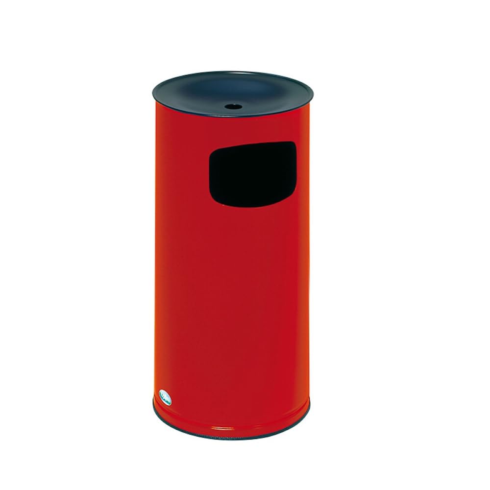 PROREGAL Klassischer runder Kombiascher | HxBxT 71x35,5x35,5cm | Verzinkter Stahl | Rot | Mülleimer Aschenbecher Abfalleimer