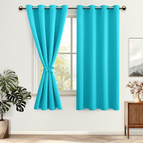 DWCN Lot de 2 Rideau Occultant à Oeillets Décoration Chambre Fenetre, Rideaux Opaque Draperies Intérieurs pour Fenêtre, 140x175 CM (Largeur x Hauteur), Turquoise