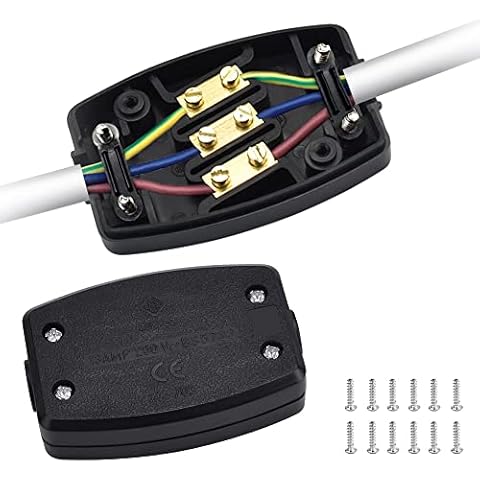 WETARENDA 2 Pack 3-Terminal Electrical Junction Box 13A 250V Flex Connector Black Cable Connector Box Wire Mains Electrical Joiner for Indoor Lighting Connector Power and Automotive Wiring Cover