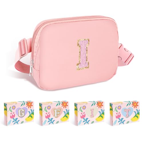 Image of COSHAYSOO Pink Fanny Pack for Girls Purse Crossbody Belt Bag with Initials, Personalized 6 7 8 9 10 11 12 Year Old Teen Girl Birthday Gift Ideas Christmas Gifts Preteen Tween Trendy Stuff Letter I