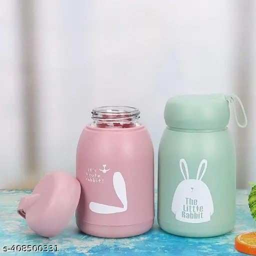Image of Premium Rabbit Print Glass Water Bottle with Food grade Silicone Plastic - 330ml Leak Proof, BPA Free, For Kids or Toddlers, Easy to carry