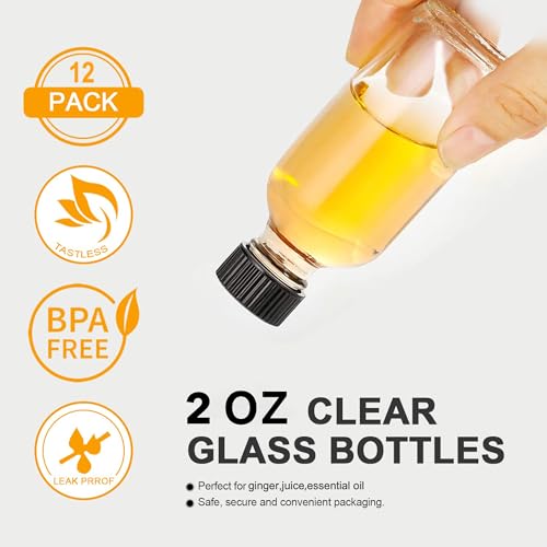 Bigingjia 12-Pack 60ml Shot Bottles with Lids,Mini Clear Glass Bottles with Funnels,Labels,Small Glass Jars with Lids.Perfect for Ginger Travel Shots Juice - Image 3