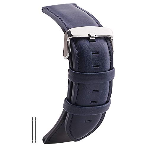 Vintage Oil Wax Leather Strap Watchband Wristband 14mm to 20mm with Blue Color for Men and Women (17mm+Blue)