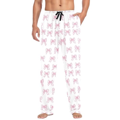 Men's Cute Bow Tie Pajama Pants with Pockets - Straight Fit Cotton Sleep Bottoms for Lounge & Nightwear#127