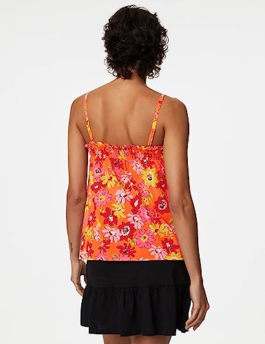 Image of Marks & Spencer Pure Cotton Printed Smocked Detail Cami Top