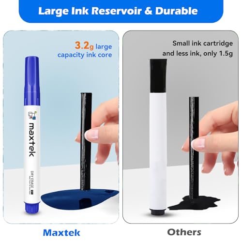 maxtek Whiteboard Marker Mit Magnetisch Schwamm, 4 Farben White Board Stifte Abwischbar Rundspitze 2 mm Linien, Folienstift Abwischbar für Schule, Büro, Zuhause, 4 Stück