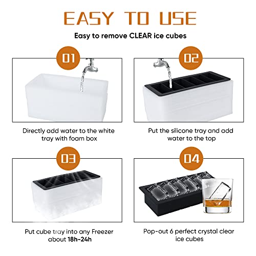 Crystal Clear Ice Cube Maker - Make 6 Large Ice Cubes Upgrade 4X1.6X2Inch Clear Ice Cube Tray Bpa-Free Silicone For Gifts,Cocktail,Whiskey,Bourbon Drink #TOP3