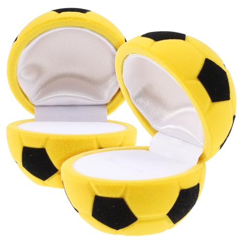 TOYZFRIENDY 2 piezas Caja de Anillos Pequeña Forma de Balón de Fútbol para Propuesta y Almacenamiento de Anillos y Pendientes Diseño Portátil y Ligero Color Amarillo