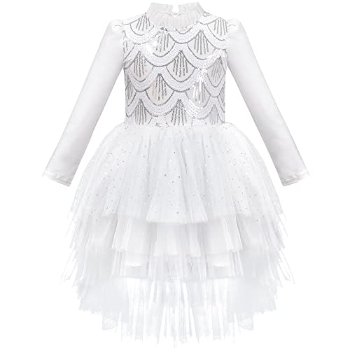 Sunny Fashion Girls Dress White Glitter Ruffle Tulle First Communion Party Pageant
