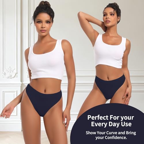 Image of High Waisted Cotton Thongs Underwear For Women Breathable Sport Athletics Panties High Rise Plus Size Multipack