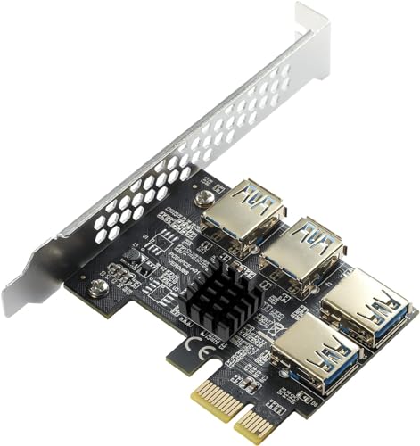 MZHOU PCIe 1 a 4 PCI Express   Tarjeta Vertical de expansión PCIE 1X a 16X   Adaptador USB 3.0 Tarjeta multiplicadora con Mayor Estabilidad para GPU Ethereum Bitcoin Mining