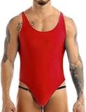 TSSOE Men's One-Piece Mankini Bodysuit Wrestling Singlet Athletic Leotard Thong Underwear Red Raceba
