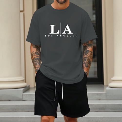 Image of BeWithYou Oversized Graphic Tshirts for Men Vintage Los Angeles Letter Graphic Shirt Baggy Streetwear Tee Casual Cotton Tops