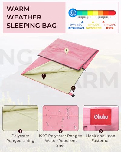 Miniatura 5 de Saco De Dormir Compacto Ohuhu El Verano Para Clima Cálido, Ligero, Portátil, Saco De Dormir Para Adultos, Niños, Con Bolsa De Transporte, Para Camping, Senderismo, Mochilero, 15 25 Rosa