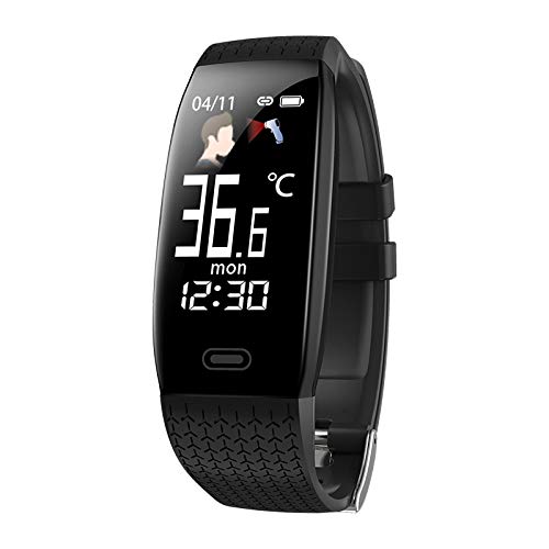 VKBAND Bracelet moniteur de température, moniteur d'activité physique, montre avec moniteur de fréquence cardiaque, bracelet étanche avec compteur de pas, compteur de calories, podomètre - Noir Cover